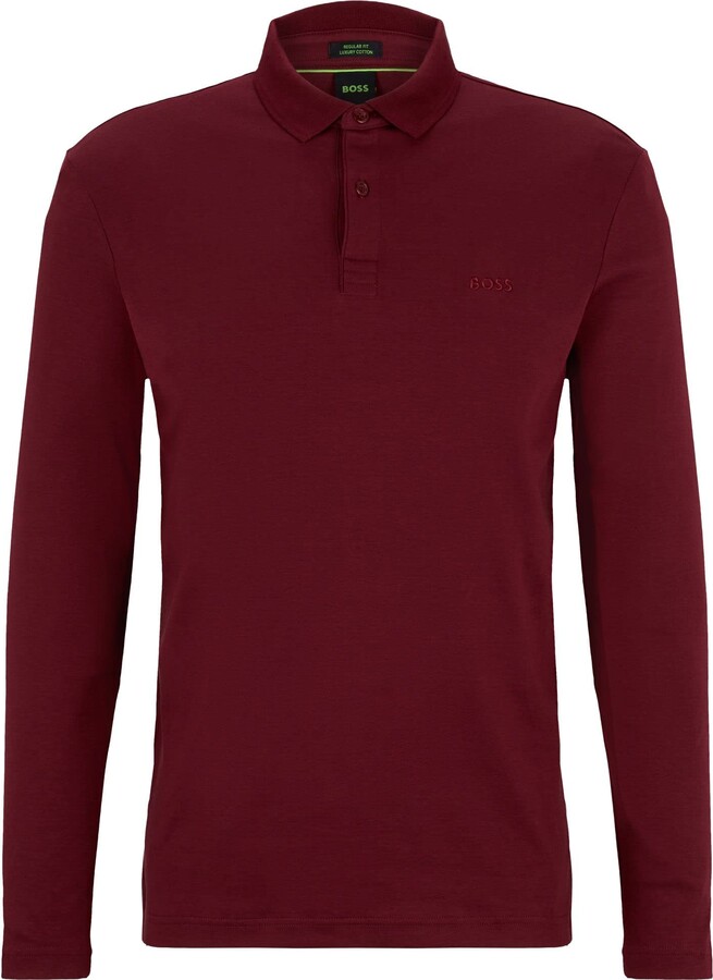 HUGO BOSS Mens Pirol InterlockCotton Polo Shirt with Tonal Logo Pink