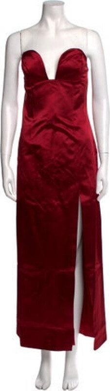 Sara Battaglia Evening Gown Red Strapless Concealed Zip Closure at Back