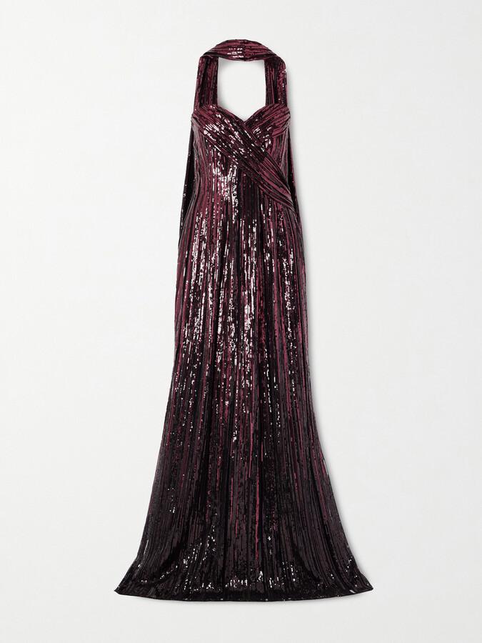 Elie Saab Strapless Scarf-detailed Sequined Tulle Gown - Burgundy