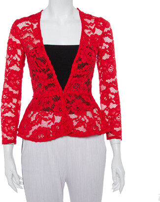 CH Carolina Herrera Red Floral Lace Jacket S - ShopStyle