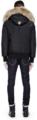 Mackage Quentin Black Down Bomber Jacket With Fur Trimmed Hood