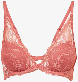 Womens Terrazzo Plunge Lightly-Lined Sensual Stretch-Lace Bra 34D