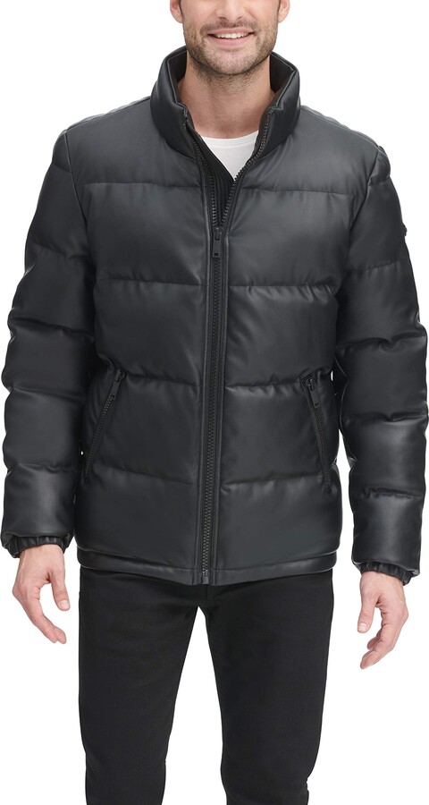 Hochock Mens Winter Quilted Faux Leather Bomber Jacket Outerwear 
