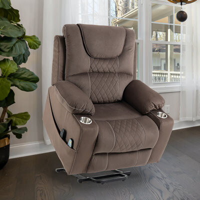 Hokku Designs Carollynn Oversized Power Lift Chair for Elderly, Recliner with Heat & Massage,Cup Holders,Side Pockets