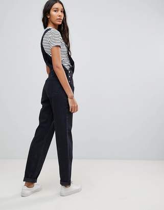 ASOS Tall Design Tall Denim Dungaree In Washed Black