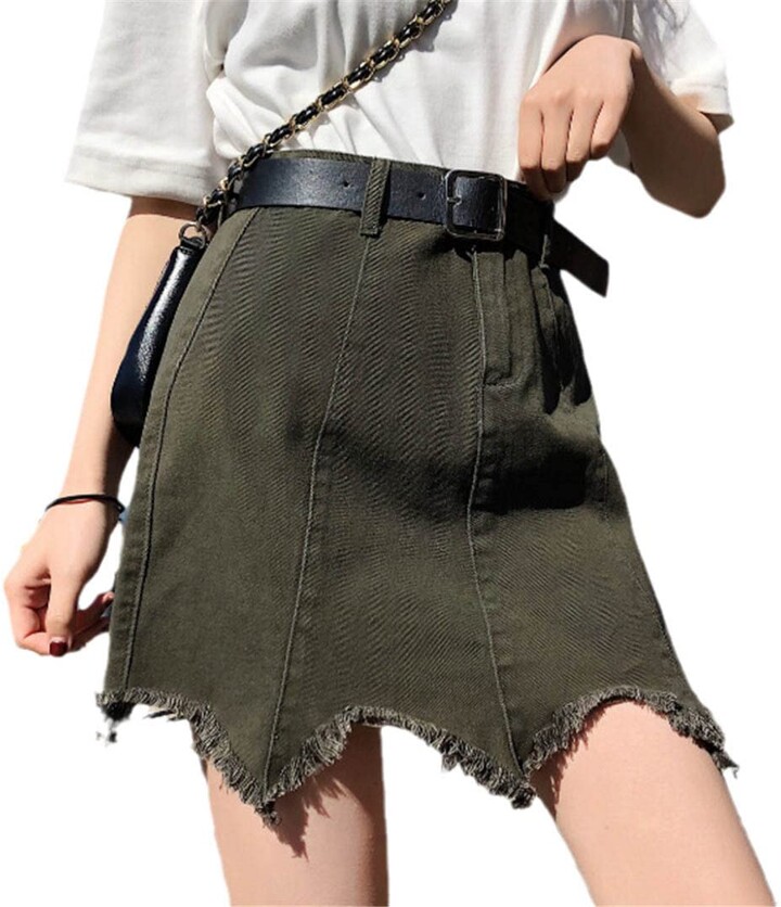 Generic Summer Irregular Edge Denim Skirt Women's Distressed Skirt 021Army  M - ShopStyle
