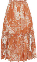 Thumbnail for your product : See by Chloe Gathered Printed Cotton-blend Gauze Midi Skirt