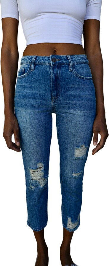 YMI Jeanswear Sandy High-Rise Mom Fit Jeans In Blue