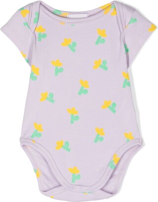 Bobo Choses Baby Purple And White Sea Flower Print Babygrow Set