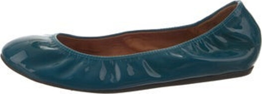Lanvin Patent Leather Ballet Flats Blue Semi-Pointed Toes Includes Box & Dust Bag