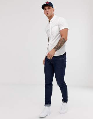 Tommy Hilfiger icon logo short sleeve buttondown poplin shirt slim fit in white