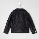 Thumbnail for your product : River Island Mini girls black faux leather biker jacket