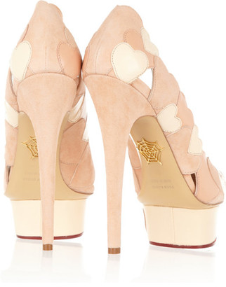 Charlotte Olympia Love Me Heart-Appliquéd Leather And Suede Pumps