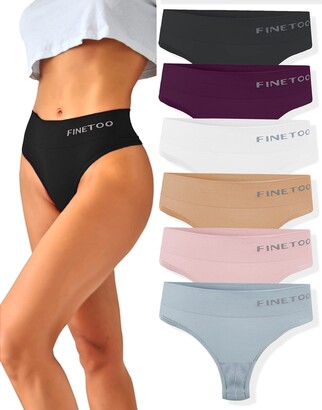 FINETOO 4 Pack High Waisted Thongs for Women Tummy control Tangas