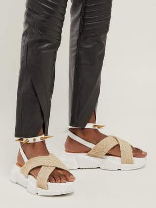 Marques Almeida Raffia Trimmed Studded Rubber Sole Sandals - Womens - White