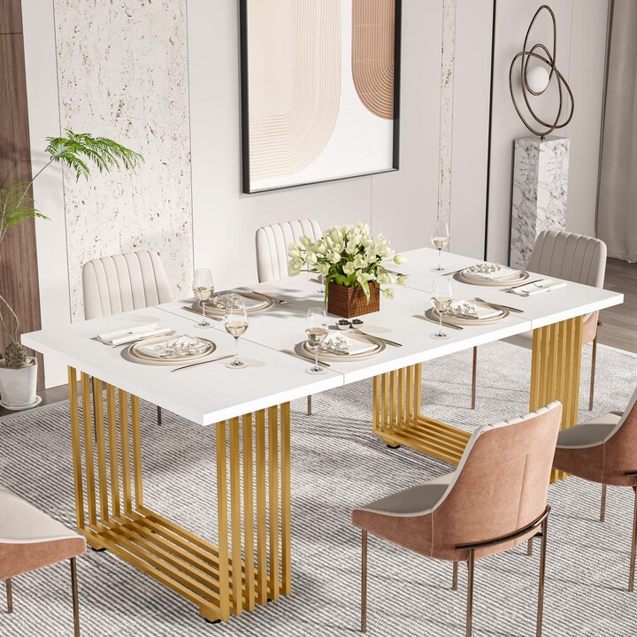 Global Pronex Modern Dining Table for 6-8 People, Long White Dining ...