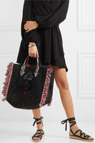 Thumbnail for your product : Christian Louboutin Portugaba Fringed Leather-trimmed Canvas Tote - Black
