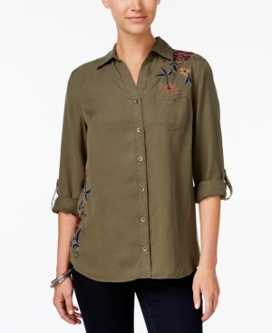 Style&Co. Style & Co Style & Co Petite Cotton Embroidered Shirt, Created for Macy's