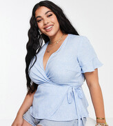Thumbnail for your product : Vero Moda Curve wrap blouse in blue ditsy floral
