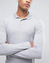Thumbnail for your product : ASOS Design Tall Extreme Muscle Long Sleeve Polo In Grey Marl