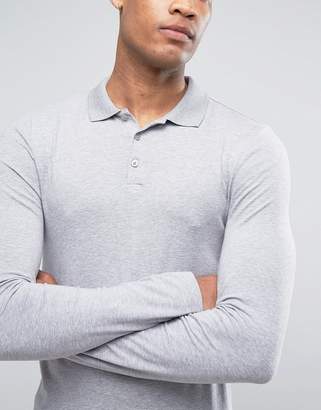 ASOS Design Tall Extreme Muscle Long Sleeve Polo In Grey Marl