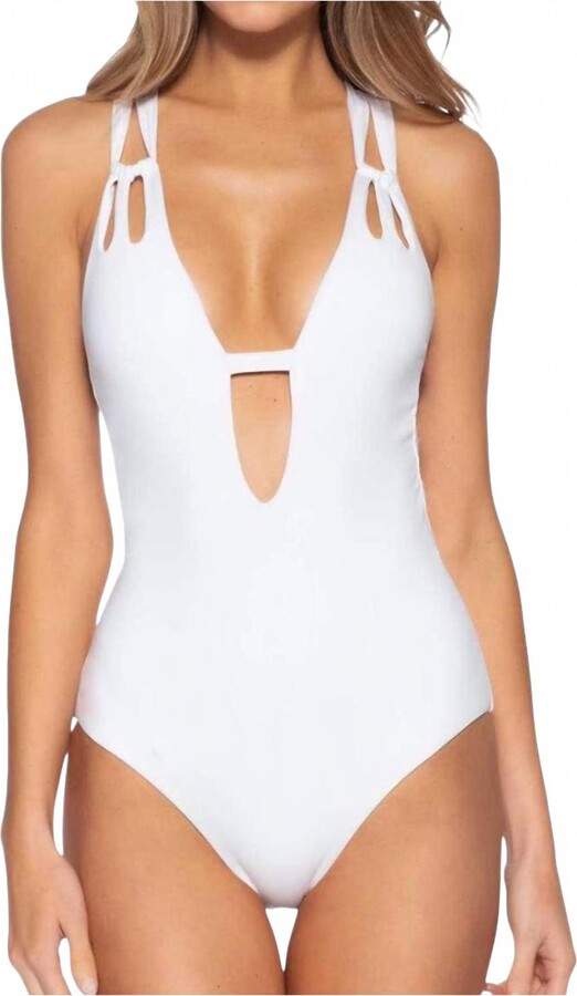 Becca Skylar Plunge One Piece Swimsuit In White
