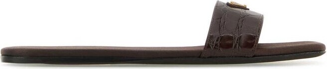 Prada Logo Patch Square Toe Slides