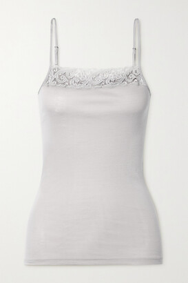 Hanro Moments Lace-trimmed Cotton-jersey Camisole - Light gray