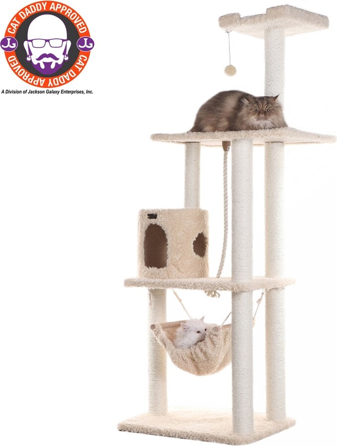 70" Real Wood Cat Furniture,Ultra thick Faux Fur Covered Cat Condo