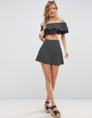 ASOS Design Beach Co-Ord Top In Mix And Match Spot Frill