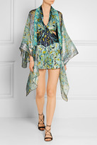 Thumbnail for your product : Anna Sui Embroidered Printed Silk-blend Kimono - Turquoise