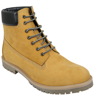 Yours Clothing Sand Nubuck LEATHER Lace-Up Boot Wide Fit