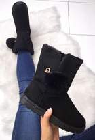 Thumbnail for your product : Pink Boutique Snuggles Black Pom Pom Faux Fur Lined Boots