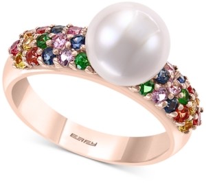 Effy Multi-Gemstone (7/8 ct. t.w.) & Cultured Freshwater Pearl (8mm) Statement Ring in 14k Rose Gold