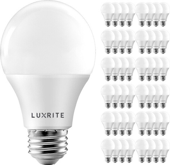 LuxriteA19LEDBulb60WEquivalent3500KNaturalWhite800LumensDimmable9WEnclosedFixtureRatedE26MediumBase48Pack