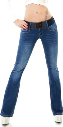RED SEVENTY Women's Stretch Denim Skinny Boot Cut Jeans Pants Blue Faded  with Belt UK 6-14 (as8 - ShopStyle