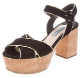Thumbnail for your product : Prada Suede Leather Trim Embellishment Sandals Black