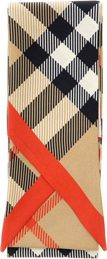 Beige Scarf With All-over Check Motif And Pointed Tip In Silk Woman