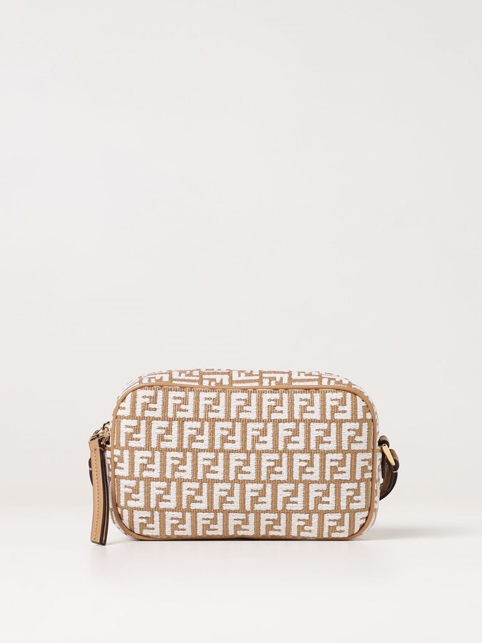 FENDI: By The Way Mini bag in raffia with all-over embroidered FF monogram  - Beige