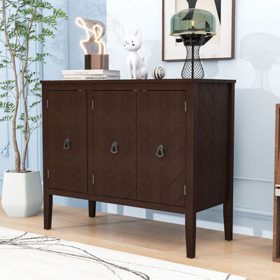 Winston Porter Rustic Sideboard Buffet Cabinet with Adjustable Shelves and Retro Metal Handles for Living Room