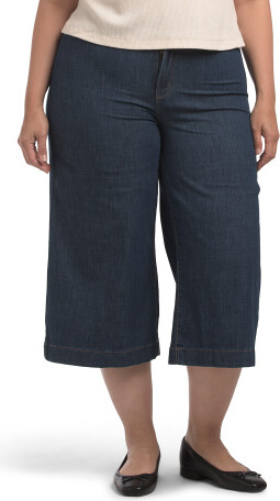 TJMAXX Plus Light Weight Capri Wide Leg Denim Jeans For Women, Spandex/Cotton/Polyester
