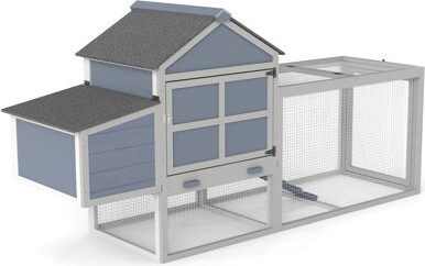 One Allium Way Outdoor Chicken Coop With Elevated Nesting Area Pull - Out Tray And Mesh Door For Gray Wooden Poultry Large Run Egg Box Ramp Activity Zone