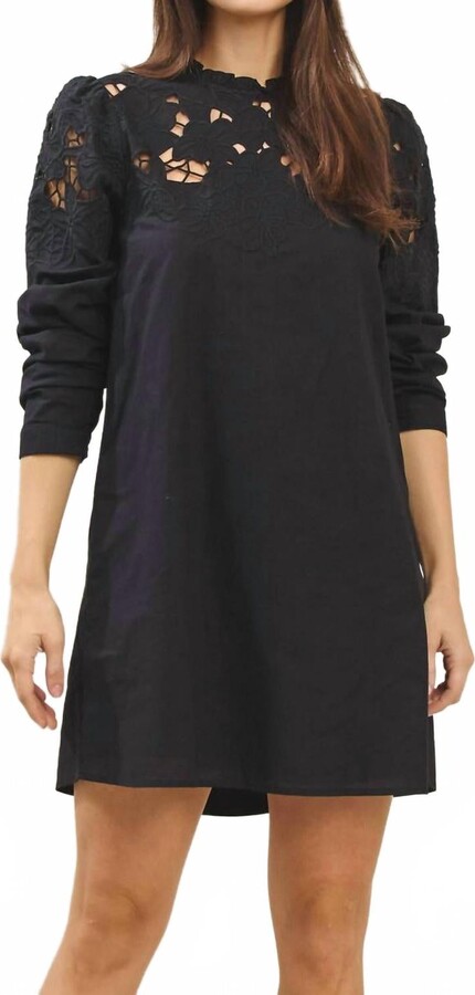 ABLE Cutwork Embroidered Mini Dress In Black