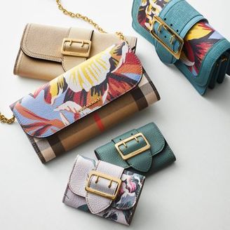 Burberry House Check and Peony Rose Print Wallet with Chain