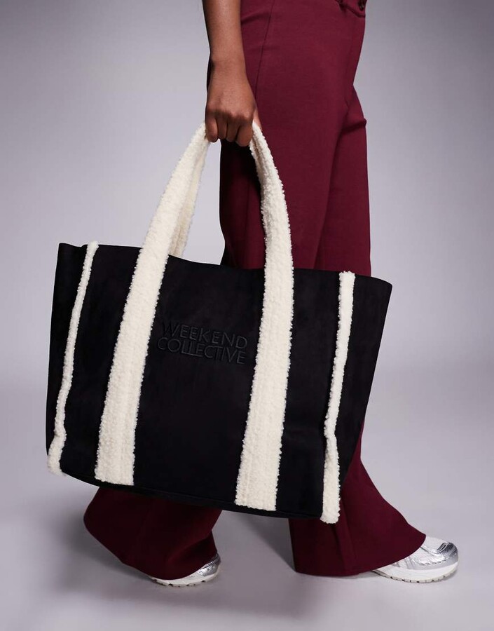 ASOS Weekend Collective Weekend Collective bag with sherpa design in black