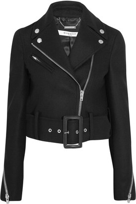 Givenchy Cropped Biker Jacket In Black Wool-blend Felt