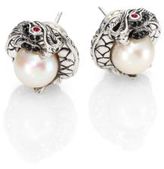 Thumbnail for your product : John Hardy Naga 10.5MM-11MM White Freshwater Pearl, Black Sapphire, Ruby & Sterling Silver Dragon Stud Earrings
