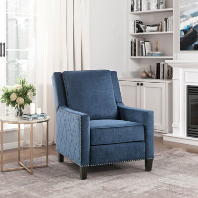 Lark Manor Home Furniture Reclining Chair 1Pc Textured Fabric Upholstered Nailhead Trim Solid Wood Frame Self-Reclining Motion Chair