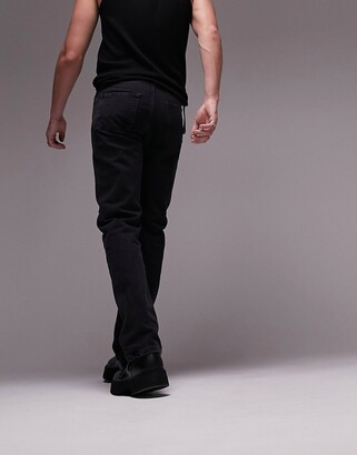 Topman straight belted jeans in washed black