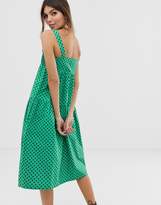 Thumbnail for your product : ASOS Design DESIGN shirred trapeze midi cotton sundress in spot